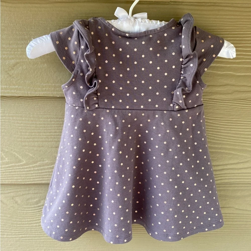 Tahari Girls Gray Gold Polka Dot Dress Size 3T